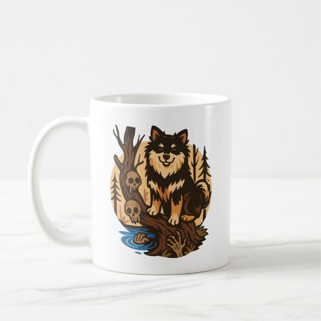 Gruseliger Waldhund mit Totenköpfen Horror Kunst Kaffeetasse (Links)