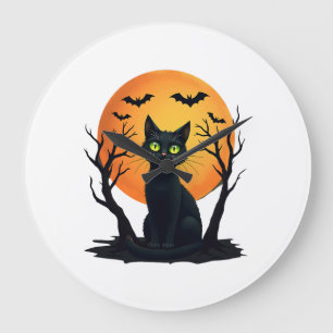 Gruseliger Weihnachtskatzenkostüm Retro-Katze Mond Große Wanduhr