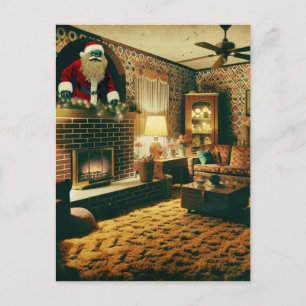 Gruseliger Weihnachtsmann Vintage Wohnzimmer Kamin Postkarte