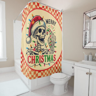 Gruseliger Weihnachtsskelett-Zuckerrohr Retro Duschvorhang