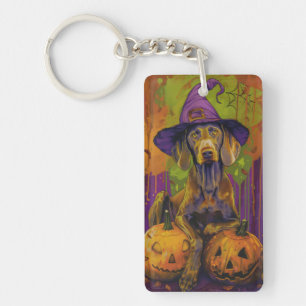 Gruseliger Weimaraner-Hund Halloween-Hexe und Kürb Schlüsselanhänger