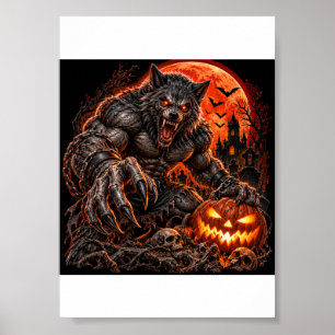 Gruseliger Werwolf & Flammender Kürbis – Halloween Poster