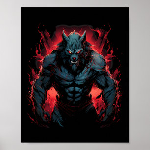 Gruseliger Werwolf Vollmond Halloween-Kostüm Horro Poster