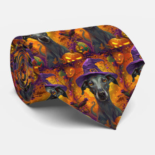 Gruseliger Windhund-Hund Halloween-Hexe und Kürbis Krawatte