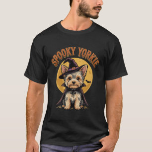 Gruseliger Yorkie Halloween Hexen Hund Vektor Desi T-Shirt