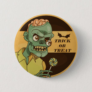 Gruseliger Zombie mit Lutscher Vintage Pin Butto Button