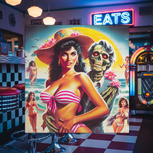 Gruseliger Zombie-Strand-Pin-up Fliese