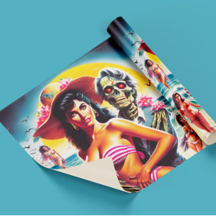 Gruseliger Zombie-Strand-Pin-up Geschenkpapier
