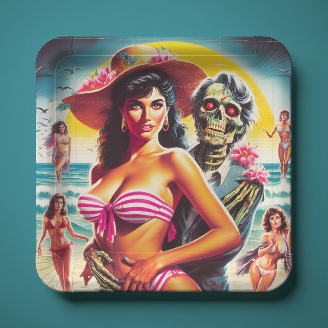 Gruseliger Zombie-Strand-Pin-up Pappteller (Von Creator hochgeladen)