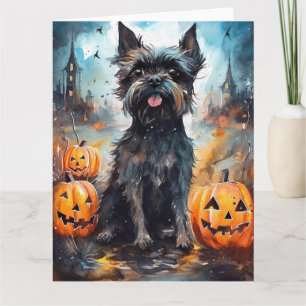 Gruseliges Affenpinscher Halloween mit Kürbissen Karte