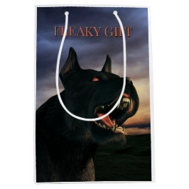 Gruseliges Geschenk. Großer, schwarzer Hund Mittlere Geschenktüte