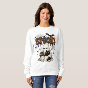 Gruseliges Gespenst schwarzes Katze Halloween-Shir Sweatshirt