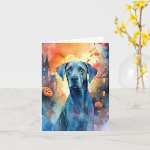 Gruseliges Halloween-Dogge mit Kürbissen Karte