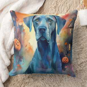 Gruseliges Halloween Dogge mit Kürbissen Kissen