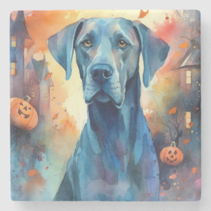 Gruseliges Halloween-Dogge mit Kürbissen Steinuntersetzer