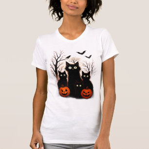Gruseliges Halloween-Katzen- und Fledermaus-Design T-Shirt
