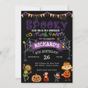 Gruseliges Halloween-Kostüm Kinder Schwarze Geburt Einladung