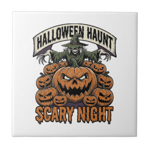 Gruseliges Halloween-Kürbis Vintage-Gravur-Shirt A Fliese