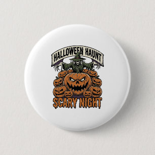 Gruseliges Halloween-Kürbis Vintage-Stickerei-Shir Button