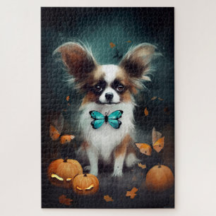Gruseliges Halloween Papillon mit Kürbissen 