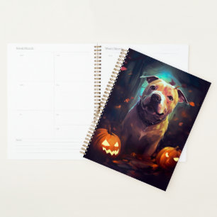 Gruseliges Halloween-Pitbull mit Kürbissen Planer