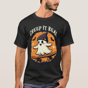 Gruseliges Halloween Skateboarding-Gespenst T-Shirt