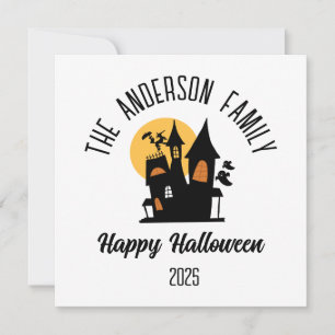 Gruseliges Halloween Spukhaus personalisierter Nam Feiertagskarte