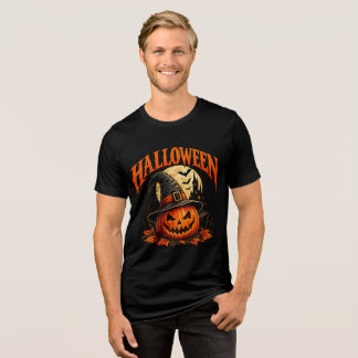 Gruseliges Halloween-T-Shirt – Kürbis, Fledermäuse Tri-Blend Shirt