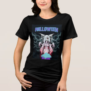 Gruseliges Halloween-Yokai-Hexen-T-Shirt Spukhaft Tri-Blend Shirt