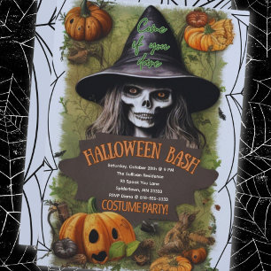 Gruseliges Hexen Halloween-Kostenüm Party-Einladun Einladung