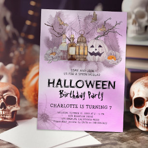 Gruseliges Rosa Kinder Halloween Geburtstag Einladung