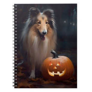 Gruseliges Rough Collie mit Kürbissen Halloween Notizblock