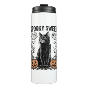 Gruseliges schwarzes Katze Vintage-Halloween-Stick Thermosbecher