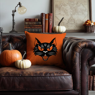 Gruseliges schwarzes Katzen-Gesicht Halloween Oran Kissen