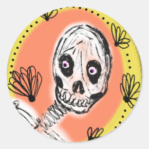 Gruseliges Skelett Halloween-Doodle Runder Aufkleber