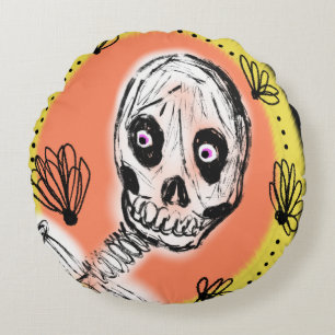 Gruseliges Skelett Halloween-Doodle    Rundes Kissen