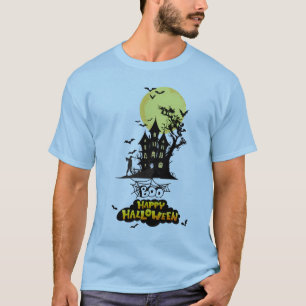 Gruseliges Spukhaus Boo Frohes Halloween-Design T-Shirt
