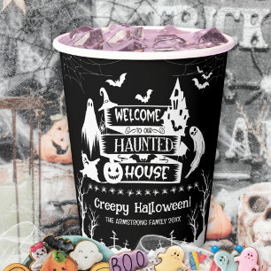 Gruseliges Spukhaus Familien Halloween-Party Pappbecher