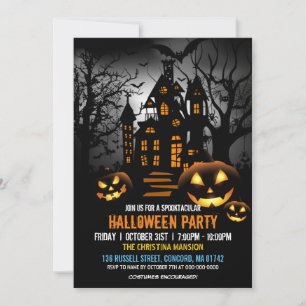 Gruseliges Spukhaus Hexenhaus Kürbis Halloween-Par Einladung