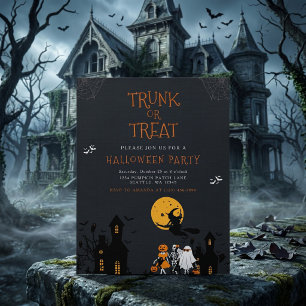 Gruseliges Spukhaus Koffer oder Behandle Halloween Einladung