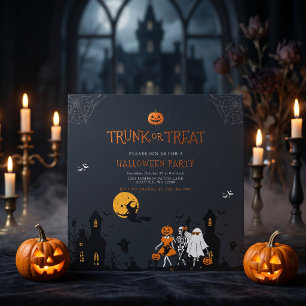 Gruseliges Spukhaus Koffer oder Behandle Halloween Einladung