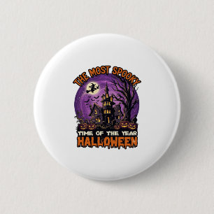 Gruseligster Halloween Spukhaus Hexe Kürbisse Button