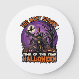Gruseligstes Halloween Spukhaus Hexe Kürbisse Große Wanduhr