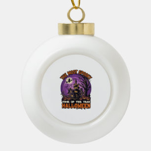 Gruseligstes Halloween Spukhaus Hexe Kürbisse Keramik Kugel-Ornament
