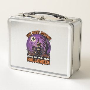 Gruseligstes Halloween Spukhaus Hexe Kürbisse Metall Brotdose