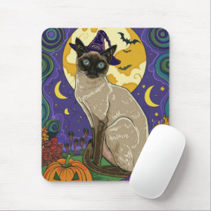 Gruselkatze Halloween Hexe und Kürbis Mousepad