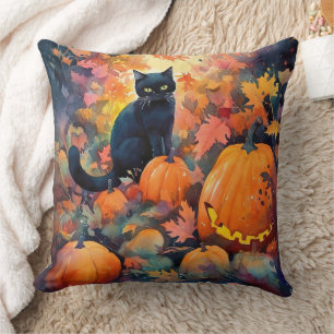 Gruselkatze Halloween mit Kürbissen Kissen