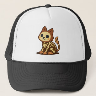 Gruselkatze mit Skelett Truckerkappe