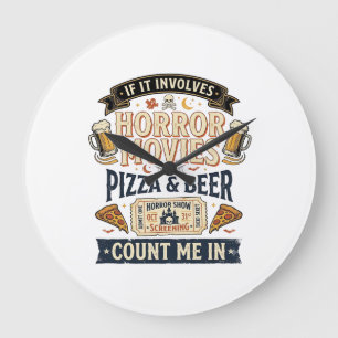 Gruselkino Pizza Bier Lustig Halloween_1 Große Wanduhr