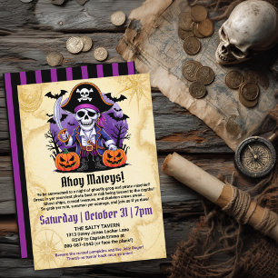 Gruselparty mit Piratenskelett zu Halloween Einladung